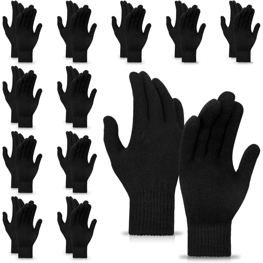 12 Pairs Winter Magic Gloves For Adult Men Women Warm Stretchy Knit Black Gloves